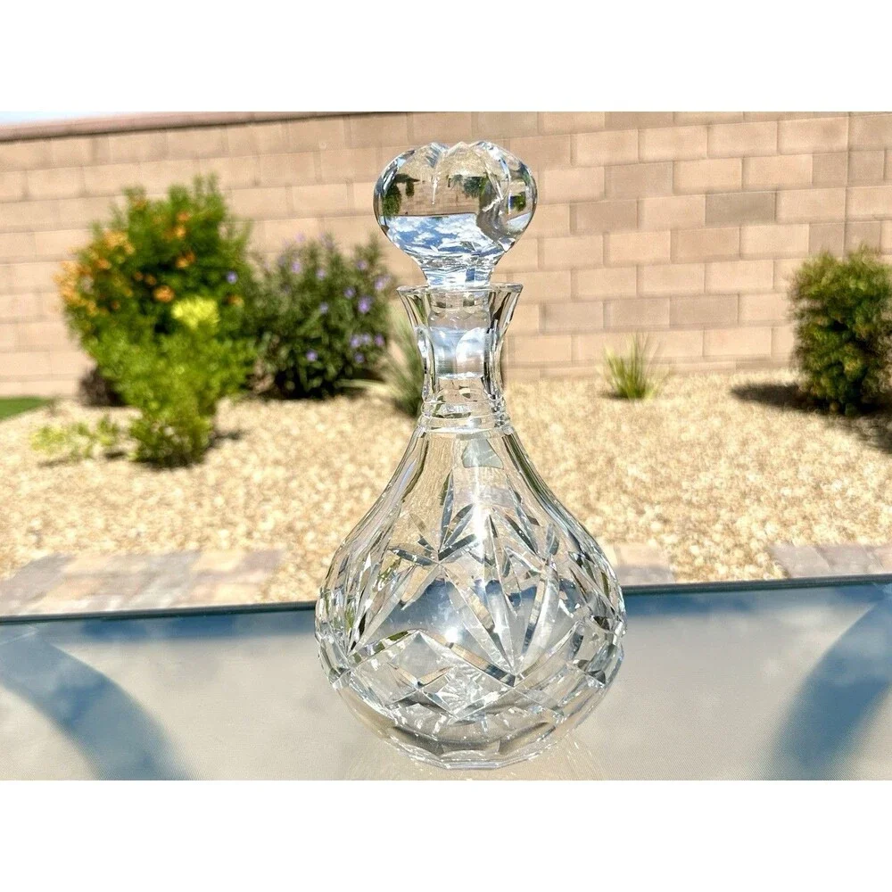 Astral Crystal Decanter Cut Glass Starburst Pattern w Stopper Vintage Barware